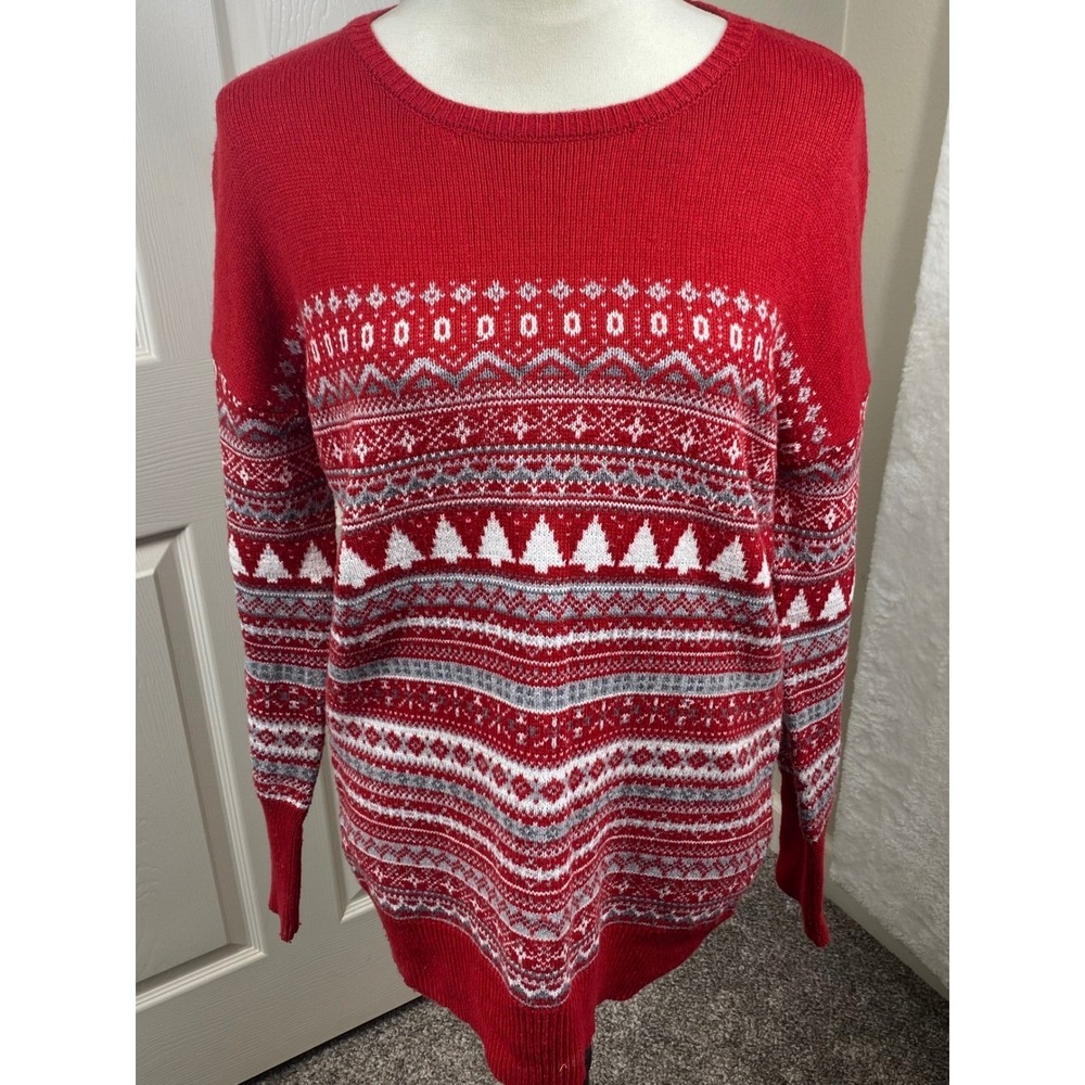 Shrinking Violet Womens M Red Christmas Holiday Fair Isle‎ Pattern Knit Sweater